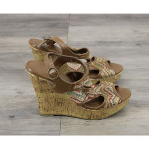 Sbicca of California Womens 4" Wedge Cork Sandals Size 7.5 Brown Multicolor